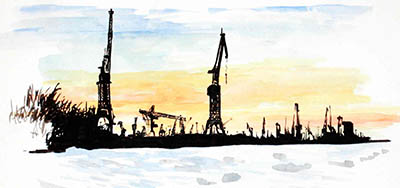 aquarell-on-paper-hamburg-harbour